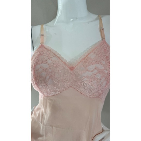 VTG Vanity Fair Powder Pink Slip Lace Dress Lingerie Pinup Boudoit - Picture 12 of 13